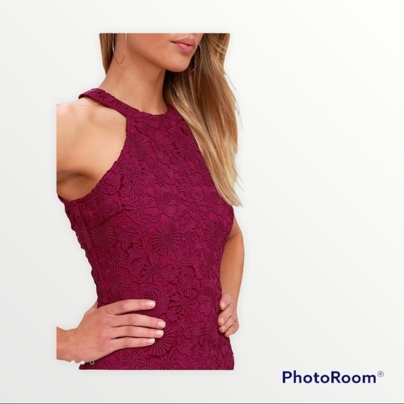 LULU'S Love Poem Magenta Lace Mini Dress, Size Medium - Picture 4 of 9